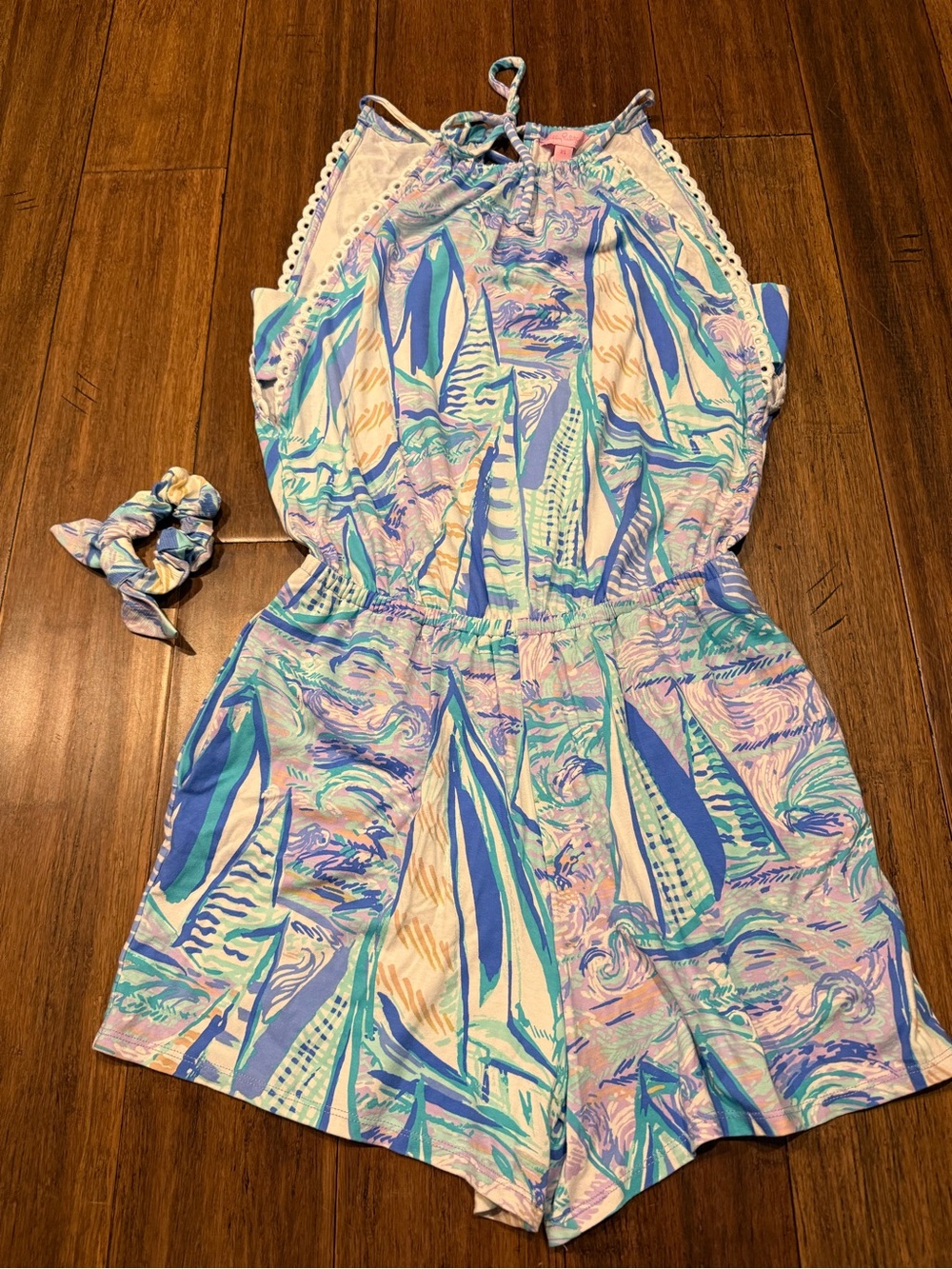 Lilly Pulitzer Strapless Tropical Print Romper - Blue, Teal, White